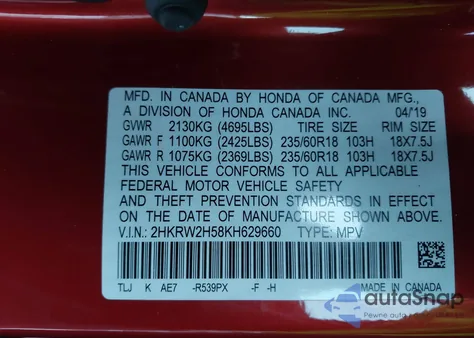 2019 Honda Cr-V Ex from USA, damaged, VIN 2HKRW2H58KH629660